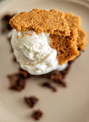 Vanilla ice cream with graham cracker pieces shot from above