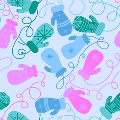 New year winter accessories seamless gloves and snowflakes pattern for fabrics