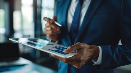 businessman holding a tablet and analyzing financial data 