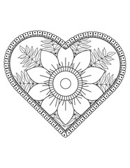 Heart with floral mandala pattern, heart mandala coloring page for adult, heart shaped mandala floral pattern for coloring book, hand drawn heart floral mandala doodle,  