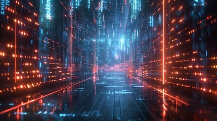 Fototapeta premium Futuristic technology art, vibrant neon lights and holographic projections in a tech-inspired banner showcase the spirit of innovation brilliantly