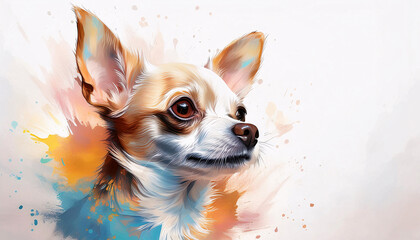 Colourful chihuahua with splatter paint effect and copy space