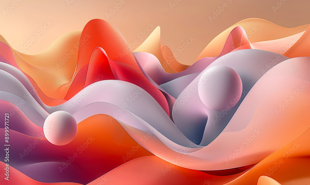 Poster fluid abstract shapes with soft gradient colors and spherical elements in a dreamlike landscape - cr