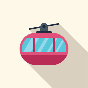 recommend clip art: Red cable car hanging from cableway taking tourists up mountain