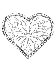 Heart with floral mandala pattern, heart mandala coloring page for adult, heart shaped mandala floral pattern for coloring book, hand drawn heart floral mandala doodle,  