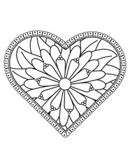 Heart with floral mandala pattern, heart mandala coloring page for adult, heart shaped mandala floral pattern for coloring book, hand drawn heart floral mandala doodle,  