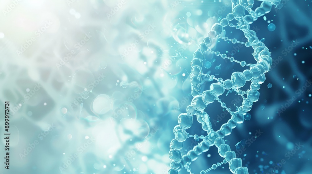Poster close-up of blue molecular structure with light blue bokeh background. biotechnology and scientific 