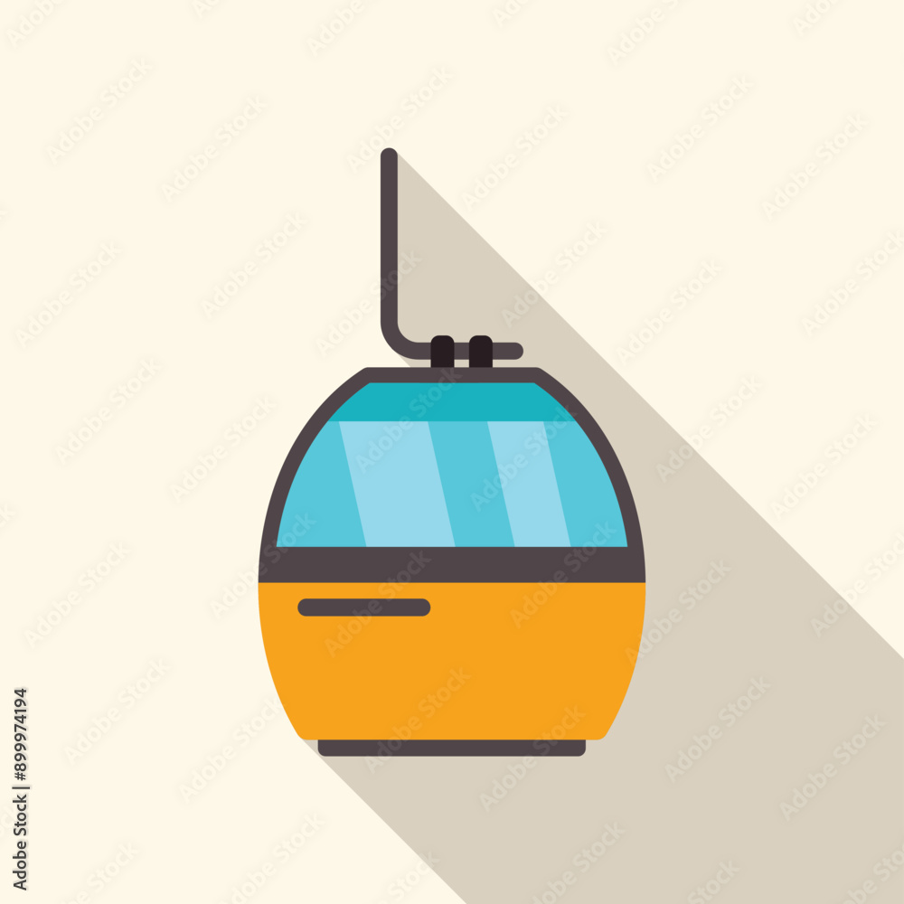 Sticker Cable car providing transportation service to mountain peak, isolated flat design illustration with long shadow