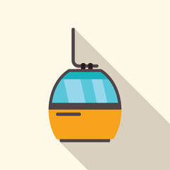 Cable car providing transportation service to mountain peak, isolated flat design illustration with long shadow