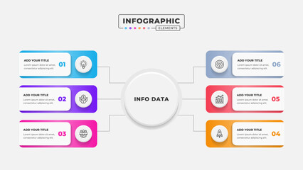 Vector business process infographic design template with six steps or options
