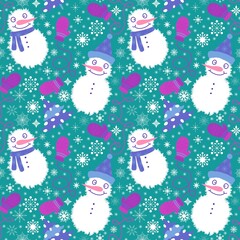 Winter seamless snowman pattern for fabrics and textiles and packaging