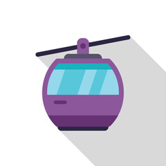 Purple cable car gondola hanging from a cable, in flat design with long shadow