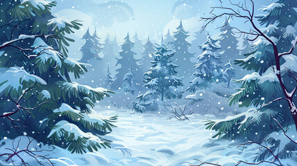 Winter night landscape snowy forest and fir branches serene and tranquil scene quiet and peaceful winter setting frosty and crisp atmosphere beautiful and pristine snow-covered trees calm