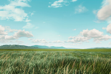 Obraz premium Grass field professional photo, green grass and blue sky, natural landscape