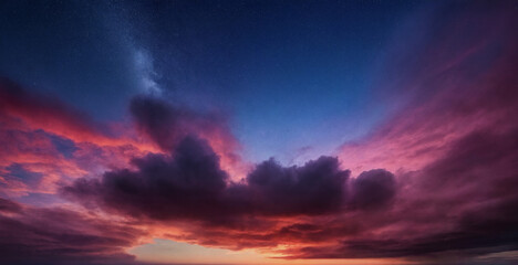 Fototapeta premium Beeindruckender Sonnenuntergang mit lebendigen Farben und eindrucksvollen Wolkenformationen, die den Himmel in ein magisches Farbspiel aus tiefem Blau, leuchtendem Orange und kräftigem Rosa tauchen