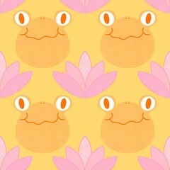 Summer animals seamless frogs and swimming ring pattern for wrapping paper