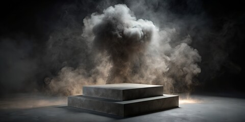 A Stone Podium black dark smoke dust Background product platform Generative AI AI-Created Content