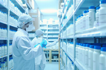 scientist working in laboratory, pharmacist handling pills