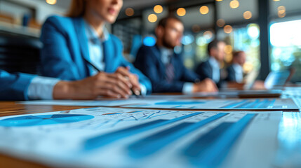meeting of business leaders to discuss figures and results with the support of graphs and balance sheet curves