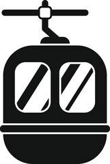 Black silhouette of a funicular cabin transporting people up to the top of a mountain