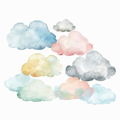 Colorful Watercolor Clouds Illustration in Soft Pastel Shades