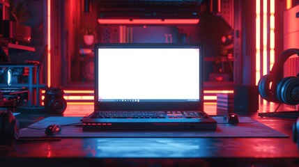 Powerful personal computer showing empty display in gaming room setup