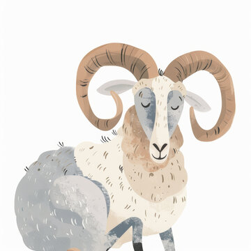 recommend clip art: Illustration of a Happy Goat with Curved Horns and Gentle Expression