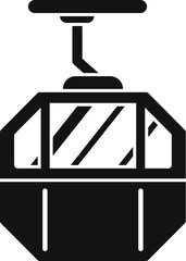 Black silhouette of a funicular cabin ascending a mountain, transporting tourists to the summit