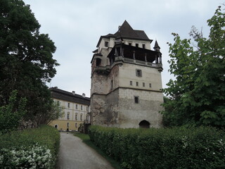 Blatna historical Gothic medieval water castle with towers and turrets, plus extensive grounds home to fallow deer and a cafe.
