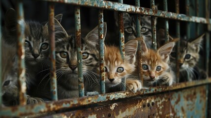 cat in a shelter, homeless, stray cats ai generated