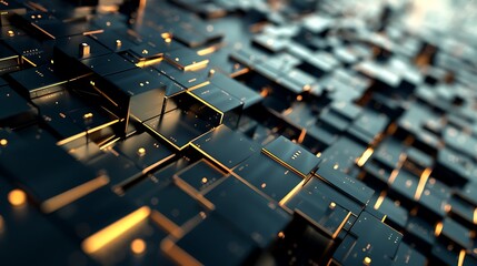 Fototapeta premium Abstract background of black and gold 3D cubes.