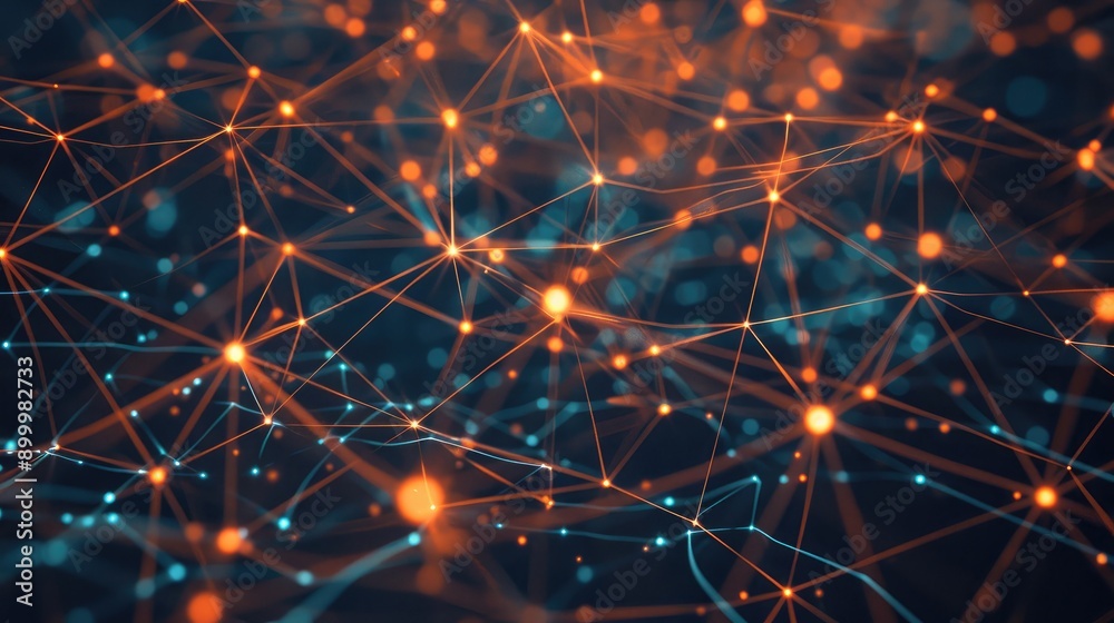 Poster futuristic network technology background with glowing lines and data nodes, illustrating digital com
