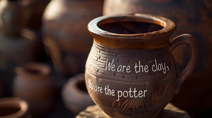 We are the clay, you are the potter - Isaiah 64:8. Highlights divine creativity, authority, and craftsmanship. Ideal for religious projects. Biblical analogy depicting the Lord&rsquo;s guidance and care.