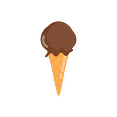 Ice cream cone with scoop of chocolate flat icon for apps and web