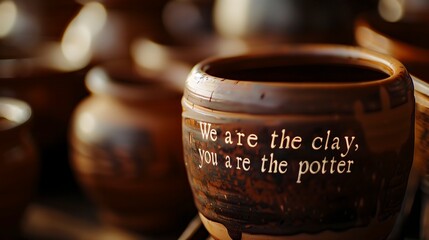 We are the clay, you are the potter - Isaiah 64:8. Highlights divine creativity, authority, and craftsmanship. Ideal for religious projects. Biblical analogy depicting the Lord&rsquo;s guidance and care.