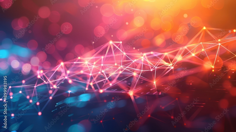 Poster glowing network background with geometric shapes and data points, representing advanced connectivity