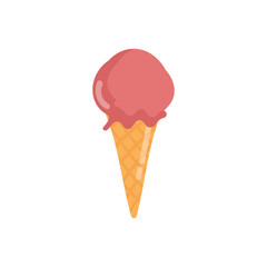Ice cream cone with scoop of strawberry flat icon for apps and web