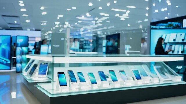 A few people in a modern smartphone shop.