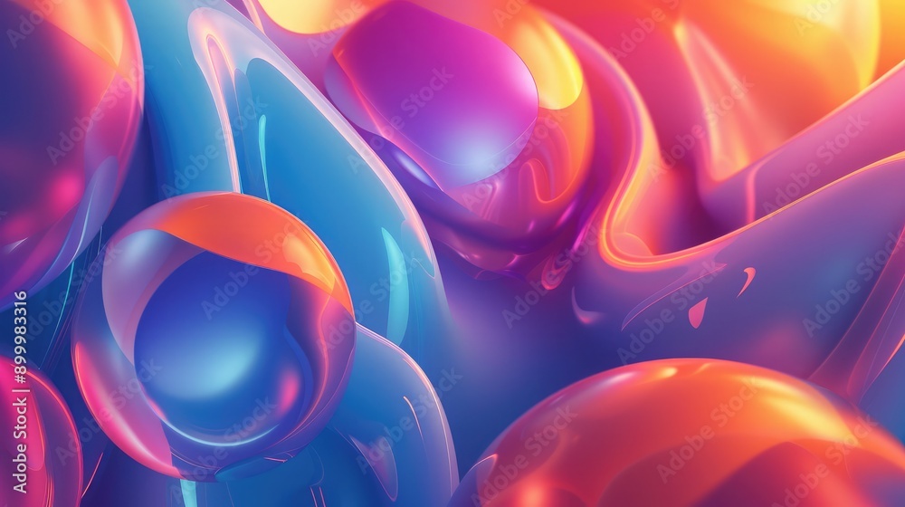 Poster fluid 3d abstract shapes with vibrant colors and smooth gradients, creating a harmonious effect.