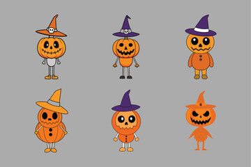 Halloween Pumpkin Funny Monster with Skeleton Body and Witch Hat