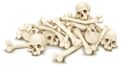 Vector Bones Pile, Graphic Illustrative for Halloween, Spooky and Macabre Skeletal Design Element, png file, isolated on white