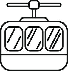 Simple line drawing of a cable car cabin moving up a mountainside