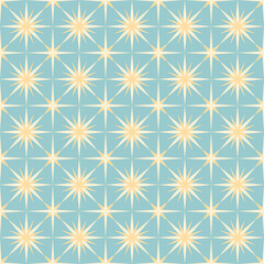 Blue geometric seamless pattern. Repeating geometrical star shapes. Retrofuturism abstract background. Vector illustration