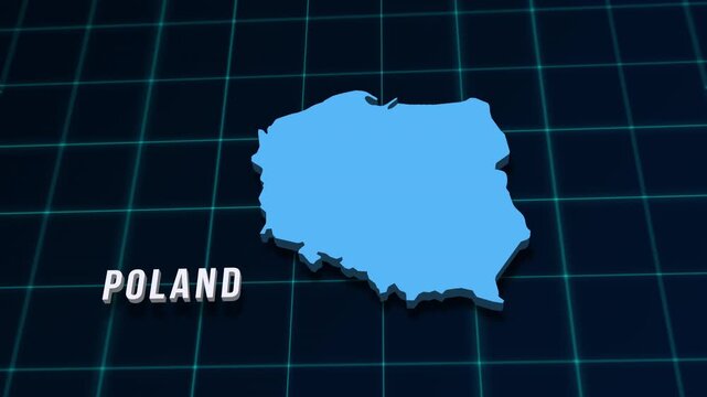 Poland digital geographic map 3d video on coordinates grid. European center country geographic background 4K animation