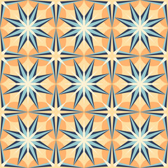 Geometric seamless pattern of colorful square tile. Traditional decorative ornate azulejos. Abstract vintage background. Vector illustration.