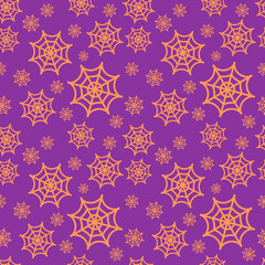 Purple and Orange Spooky Cobwebs Seamless Pattern, Repeat Pattern