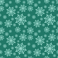 Green Spooky Cobwebs Seamless Pattern, Repeat Pattern