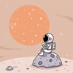 Fototapeta premium Illustration of an astronaut design on the moon