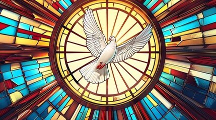 Stained Glass Window with Dove, Isolated on White Background, Generative AI. Photo Realistic Photo

