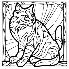 cute cat coloring page for children and adults, fairy tale